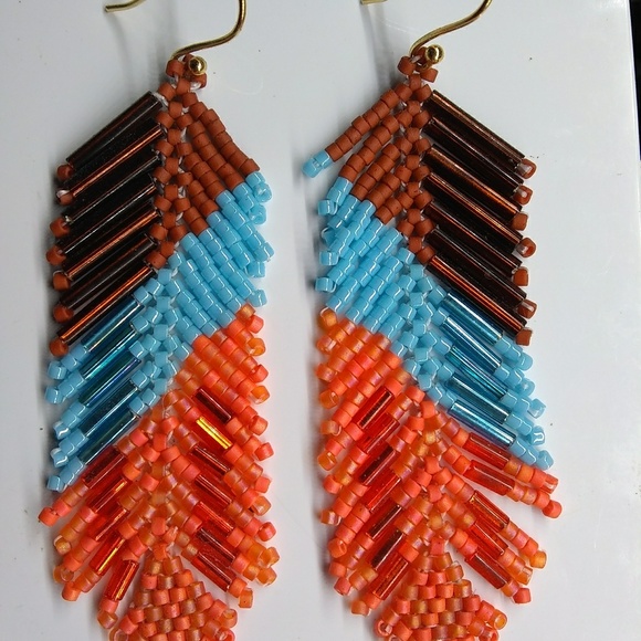 Hand Crafted Jewelry - 🔥SOLD🔥 at Comanche PowWow🔥Turquoise Brown Feather Earrings